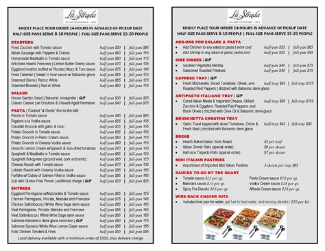 Catering MENU – La Strada Italian Restaurant