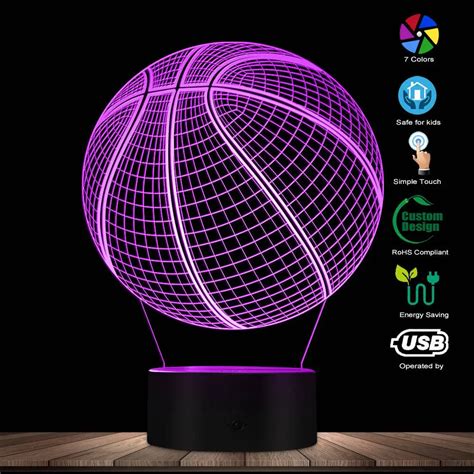 3D Basketball Optical illusion Lighting Art LED Light Lamp Sculpture Night Lights Sports Ball 3D ...