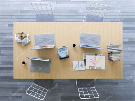 Premium PSD | Interior design mockup with top view of office desk