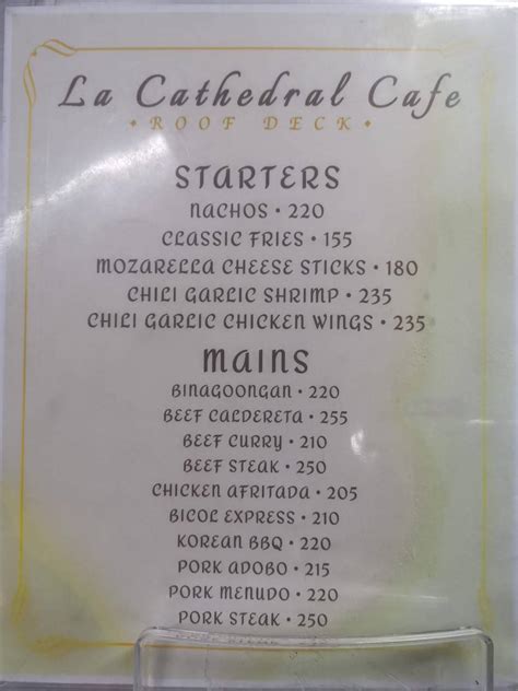 Menu at La Cathedral Cafe, Manila