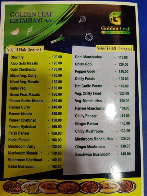 Menu at Golden Leaf Restaurant, Chennai, 1-38A