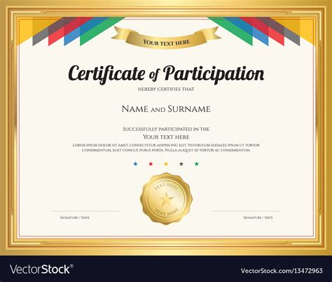 Certificate participation template with gold Vector Image