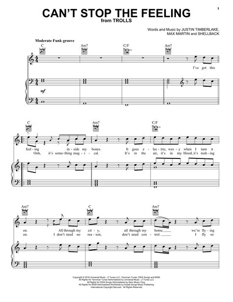 Justin Timberlake "Can't Stop The Feeling" Sheet Music & Chords | Download 8-Page Printable PDF ...