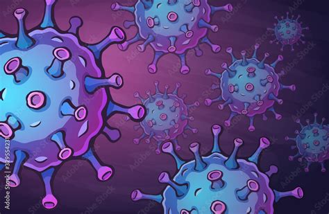 Vector illustration. Wallpaper with macro image of coronavirus cells from Chine. Virus cause ...