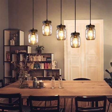 Wellmet Farmhouse Chandelier Glass Mason Jar Adjustable, 5-Light Dining Room Lighting Fixtures ...