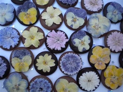 Chocolates decorated with a crystallised edible flower. | Chocolate ...