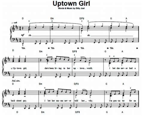 Billy Joel - Uptown Girl Free Sheet Music PDF for Piano | The Piano Notes