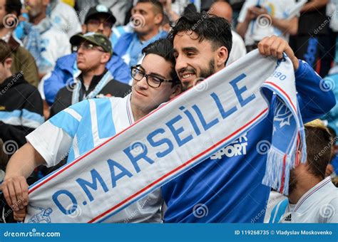 LYON, FRANCE - 16 May, 2018: Olympic Marseille Fans in the Stand Editorial Image - Image of ...