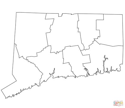 Blindkarta över Connecticut counties Målarbok | Gratis Målarbilder att skriva ut