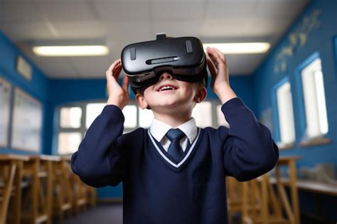 Premium Photo | School children wearing vr virtual reality headsets in a classroom