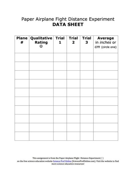 Paper Airplane Challenge Worksheet