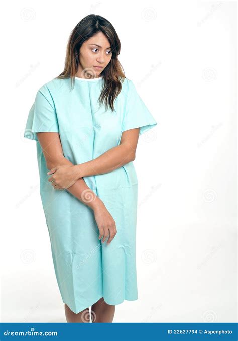 Beautiful but Anxious Patient in Hospital Gown Stock Photo - Image of ...