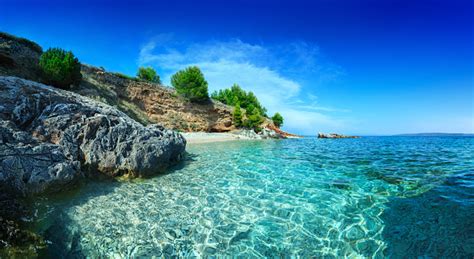 Mediterranean Sunny Beach Crystal Clear Water In Adriatic Sea Stock ...