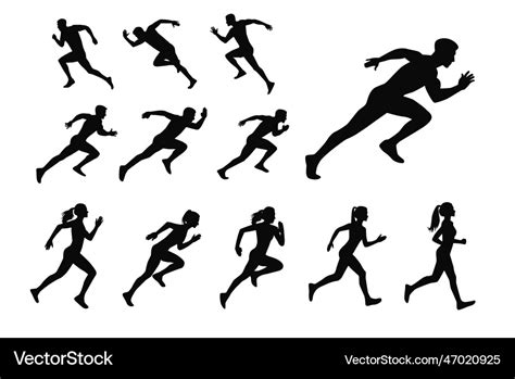 Man and woman running silhouette Royalty Free Vector Image