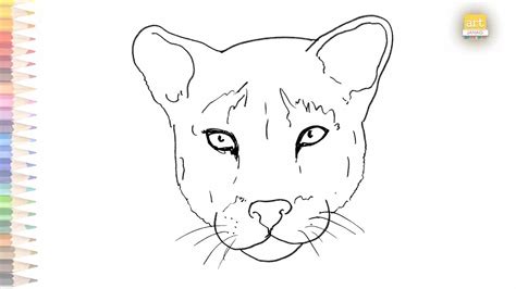 Mountain Lion face outline drawing | How to draw A Mountain Lion face step by step | Outline ...