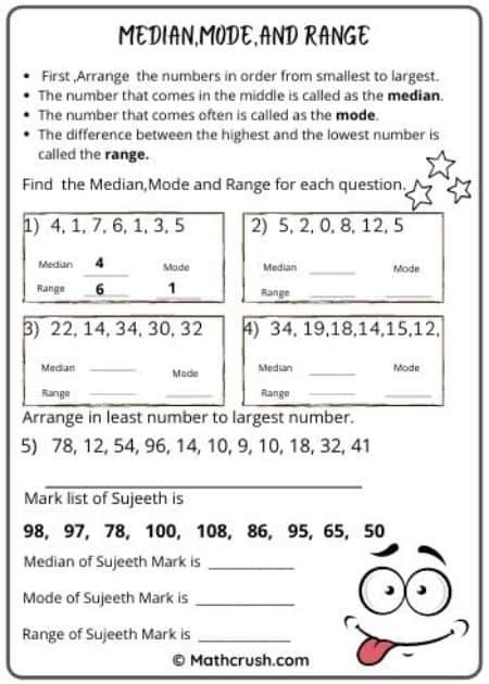 Mean Median Mode Range Worksheets