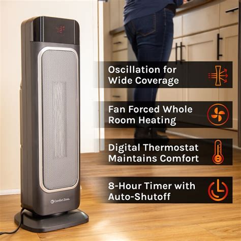 Comfort Zone Up to 1500-Watt Ceramic Tower Indoor Electric Space Heater ...