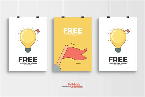 Mockup of 3 Hanging Posters on the Wall Free Download | Resource Boy