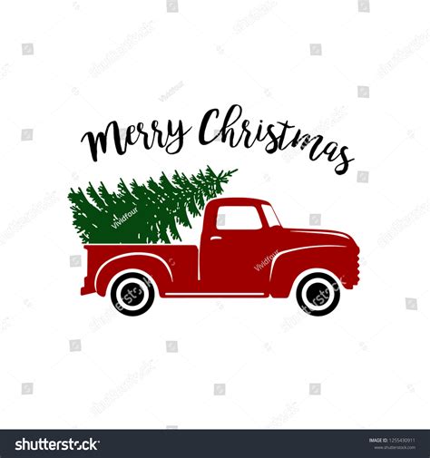 Old Vintage Red Christmas Truck Pine Stock Vector (Royalty Free) 1255430911 | Shutterstock