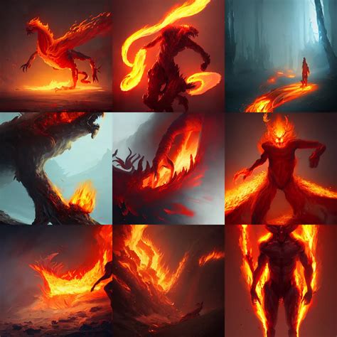 fire elemental creature made of flames, concept art, | Stable Diffusion