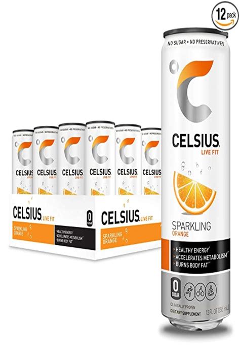 CELSIUS Essential Energy Drink, Sparkling Orange, 12 Fl Oz (Pack of 12 ...