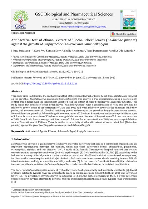 (PDF) Antibacterial test of ethanol extract of "Cocor-Bebek" leaves ...