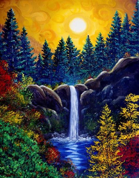 Autumn Sunset at Silver Falls Original Painting Laura Milnor Iverson Official Site | Pinturas ...