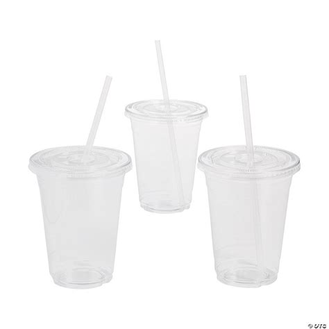 Clear Plastic Cups with Lids & Straws - 24 Pc. | Oriental Trading