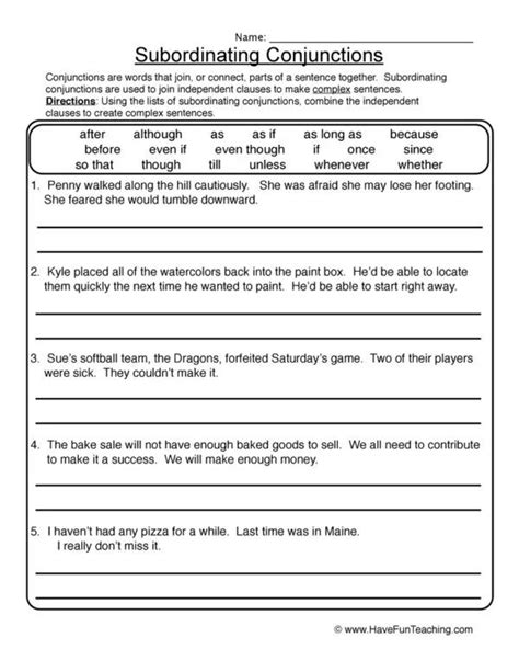 Subordinating Conjunctions Worksheet - Have Fun Teaching | Conjunctions worksheet, Subordinating ...