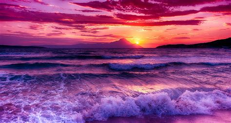 Download Sunset Sky Wave Sea Nature Ocean HD Wallpaper