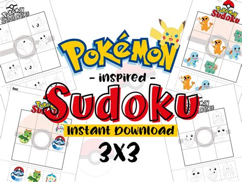 PRINTABLE Pokemon 3x3 Sudoku, Sudoku for Kids, Educational Printable ...