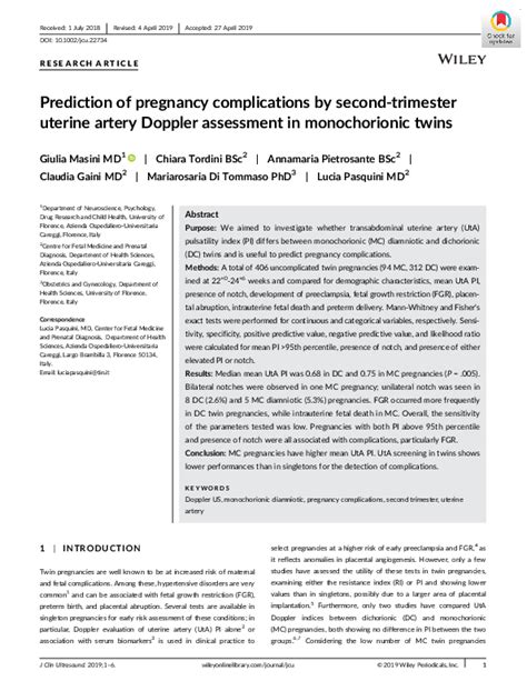 (PDF) Prediction of pregnancy complications by second‐trimester uterine ...