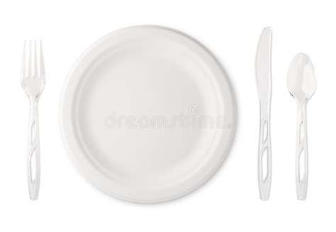 Paper Plate with Plastic Utensils Stock Image - Image of object ...