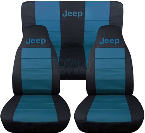 Jeep Wrangler YJ/TJ/JK/JL 1987-2019 2-Tone Seat Covers Logo Front Rear Full Set | eBay