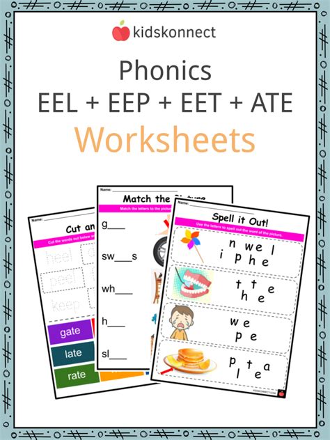 Phonics EEL, EEP, EET & ATE Sound Worksheets & Activities | KidsKonnect