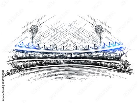 Sketch of cricket stadium view for Cricket tournament poster or banner ...