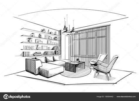 Modern Living room interior sketch. Stock Vector Image by ©AVD_88 #159304442