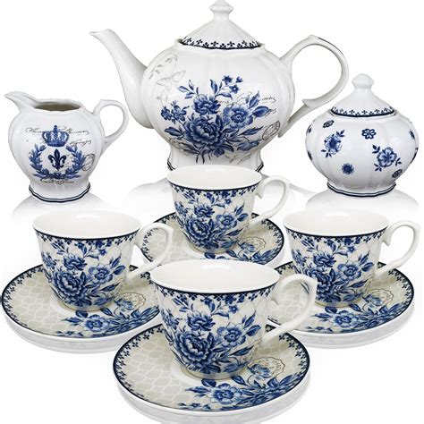 BTäT - Tea Set, China Tea Set, Tea Service, Tea Cups (8oz), Creamer and ...