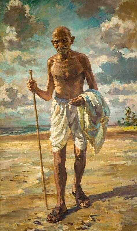 Painting of Mahatma Ghandi, leader of the Indian independence movement ...