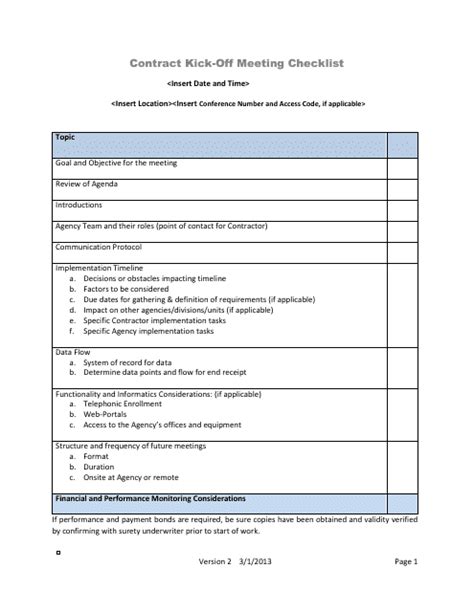 Contract Kick-Off Meeting Checklist Template - Fill Out, Sign Online ...