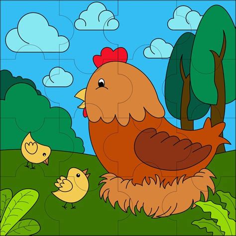 Premium Vector | Mother hen and two chicks suitable for children's puzzle vector illustration