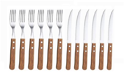 KOVOT 12-Piece Wood Handle Steak Knife & fork Set | Includes (6) 8 ...