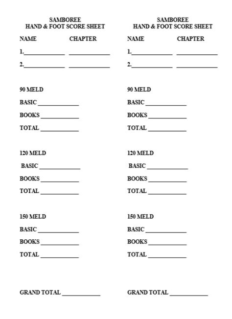 6 Free Sample Hand and Foot Score Sheet Samples - Printable Samples