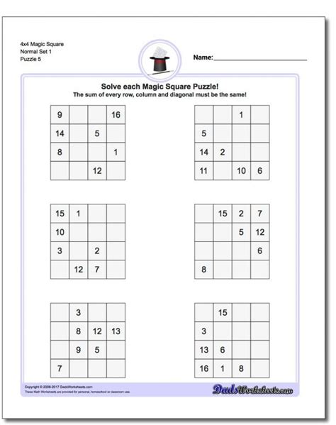 4X4 Magic Square Normal Set 1 Worksheet #magic #square | Sudoku Printable