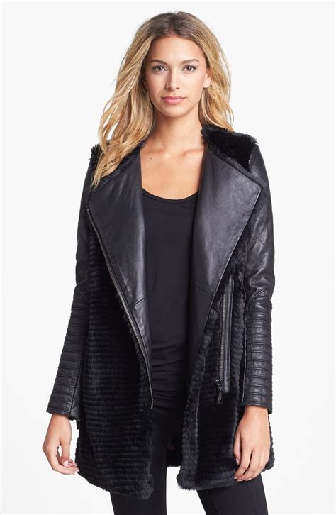 Ashley B Leather & Faux Fur Coat | Nordstrom