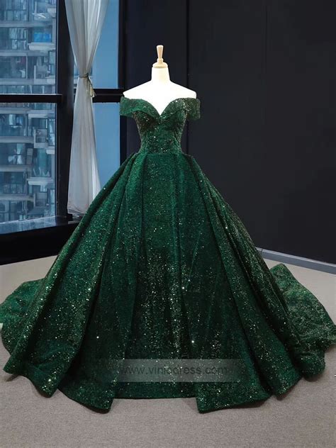 Off the Shoulder Green Prom Dresses Plus Size Vintage Ball Gowns 66742 ...