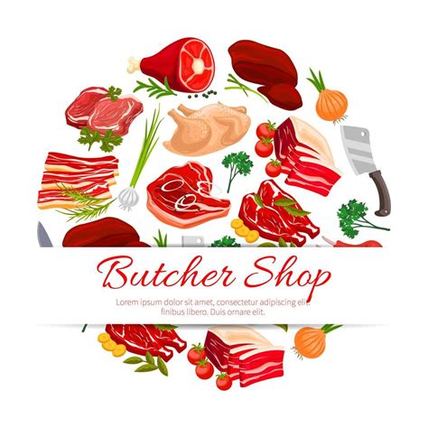 Butcher shop meat products poster for food design 12683195 Vector Art ...