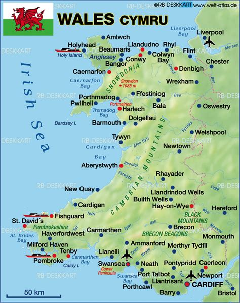 Map of Wales (State / Section in United Kingdom) | Welt-Atlas.de