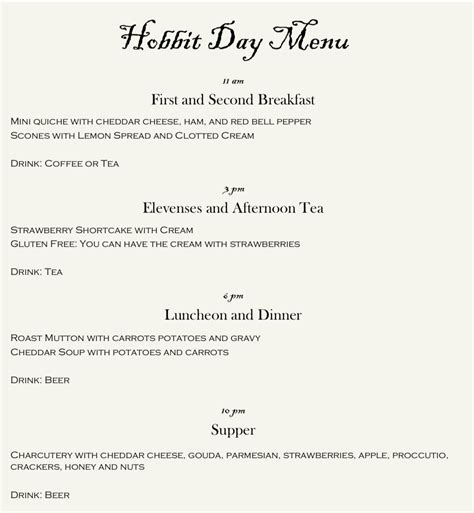 My take on a hobbit day (sept 22) celebration menu! : r/TheHobbit