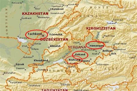 Map of Eastern Uzberistan & Tajikistan - Fergana Valley | Map, Asaka ...